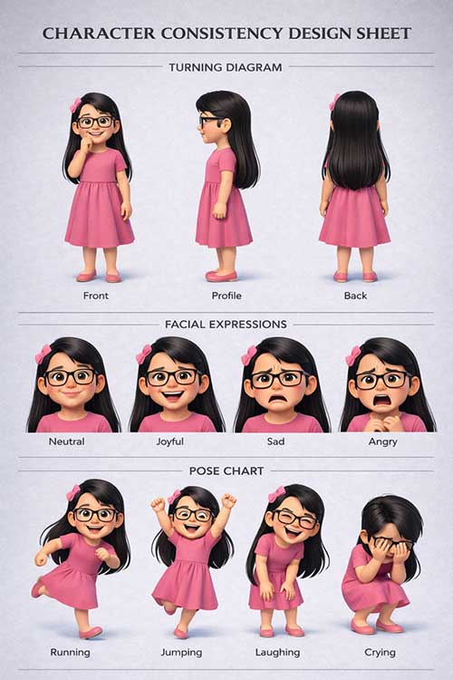 a cartoon girl design sheet
